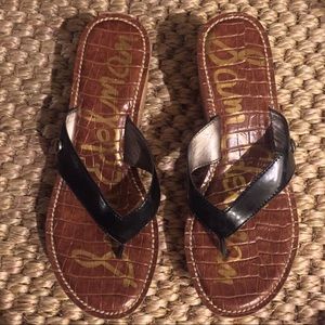 Sam Edelman black patent platform wedges